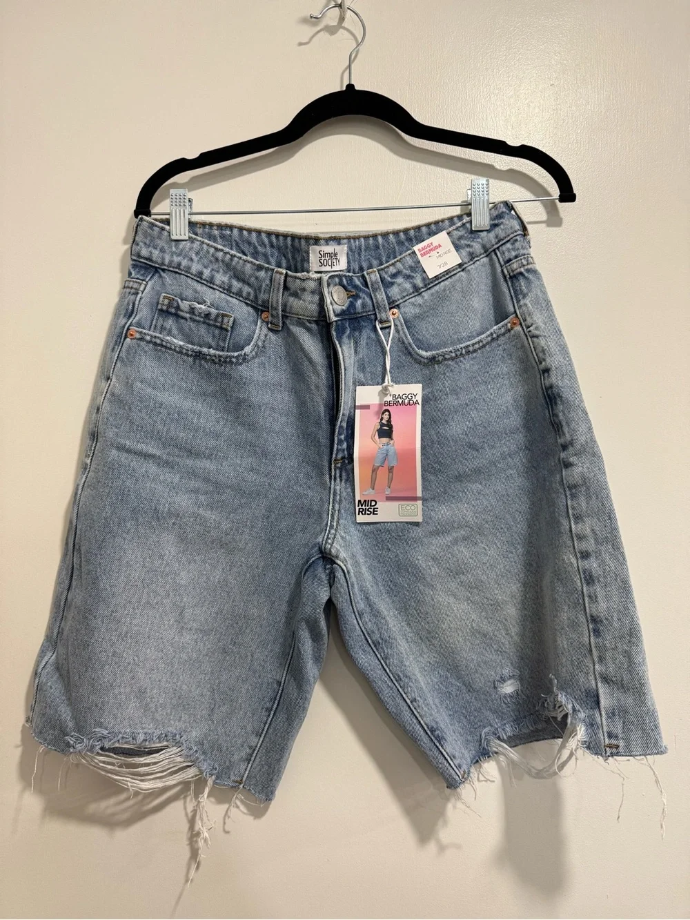 NWT Light Blue Mid-Rise Baggy Denim Bermuda Shorts